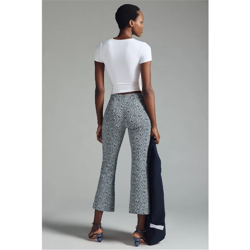 Anthropologie Maeve “The Margot” Cropped Flare Pants – Medium Blue Jacquard - Picture 4 of 16